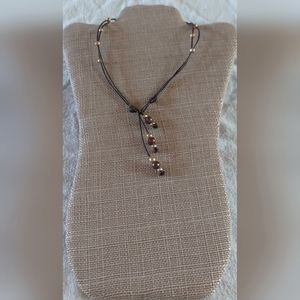 New Handmade 3-Way Colored Pearls And Dark Brown Leather Necklace